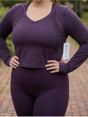 NWT Athleta Deep Purple Mesh Inset Long Sleeve Top - Size 1X/3X